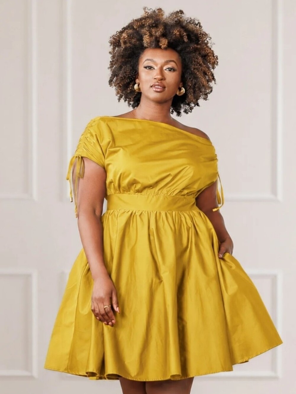 Brooks Mustard One-Shoulder Fit & Flare Dress